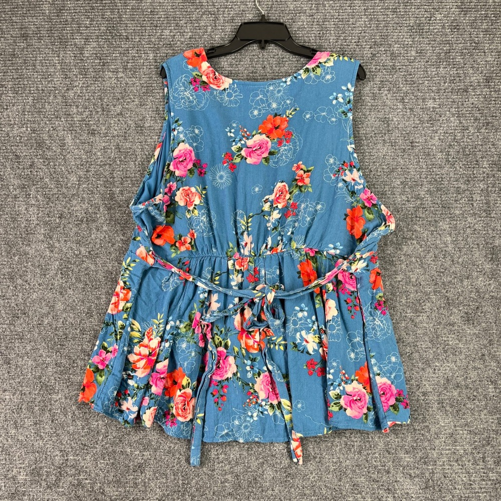 Torrid Floral Button Front Sleeveless Peplum Blouse Womens 5 Blue Flower Print - Picture 5 of 9